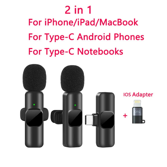Micrófono Lavalier inalámbrico portátil, minimicrófono de grabación de Audio y vídeo para iPhone, Android, transmisión en vivo, videojuegos, teléfono