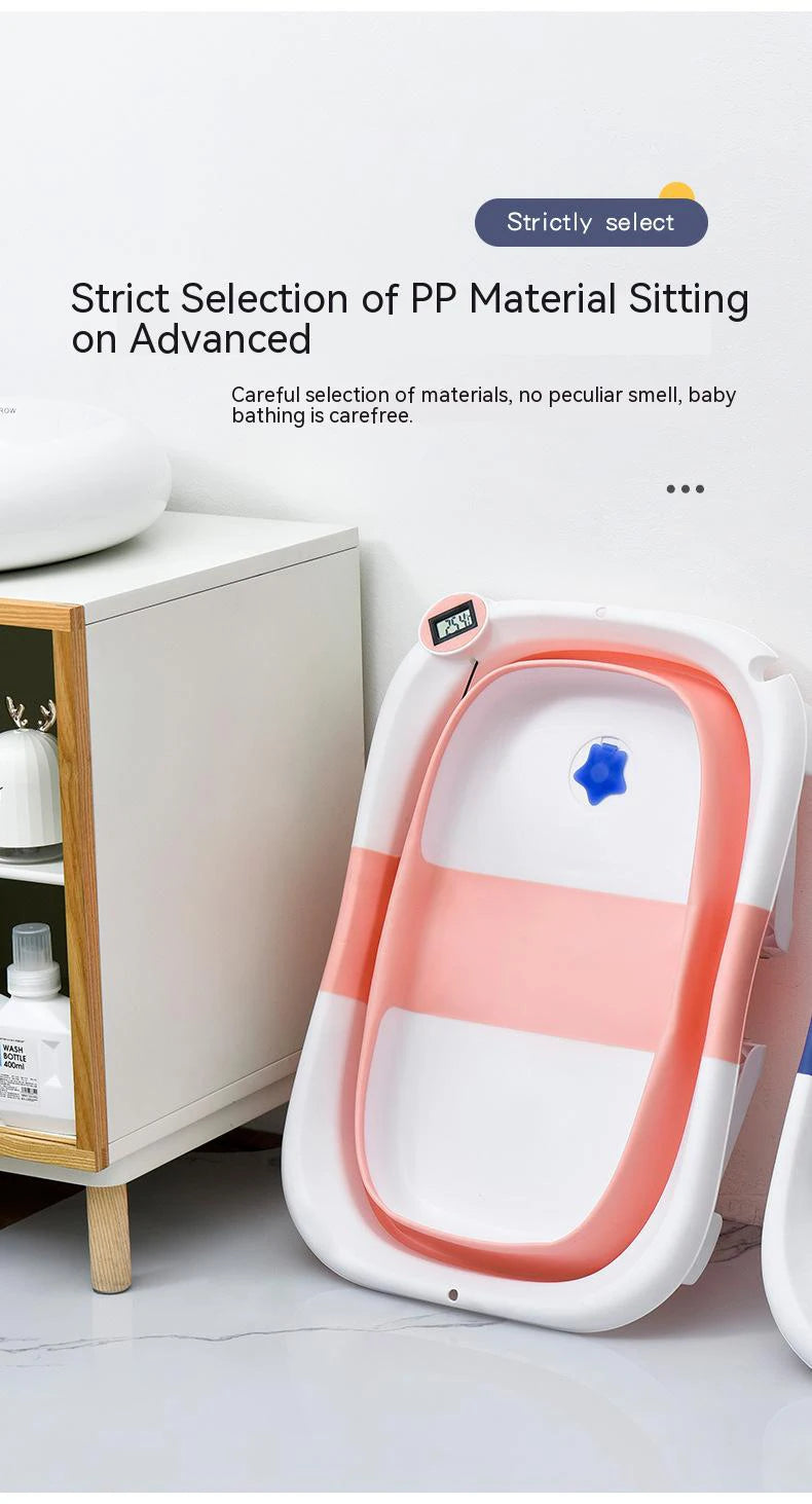 Cubo de baño de silicona para bebé, accesorio plegable con sensor de temperatu