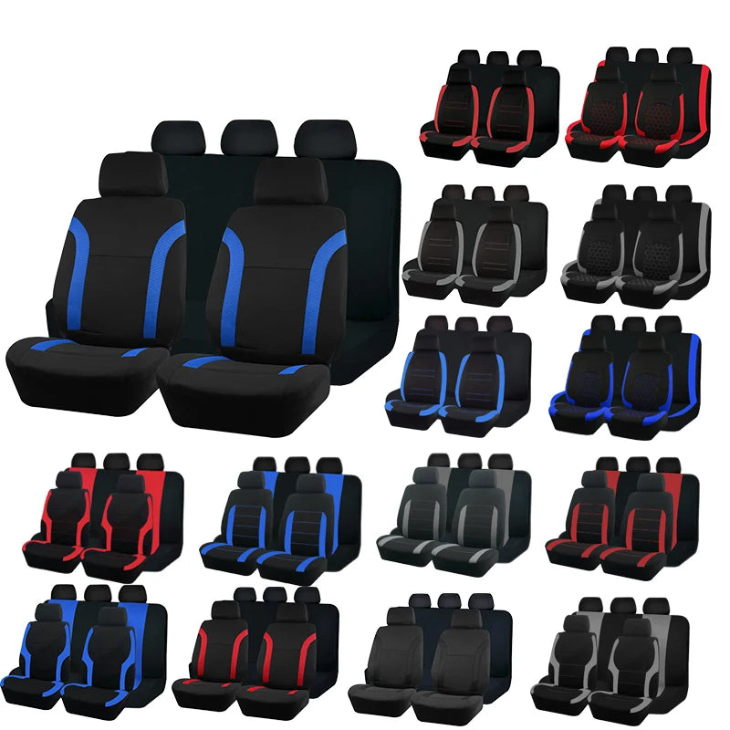 AUTO PLUS Juego de fundas de asiento de coche de poliéster, universales, deportivas, se ajustan a la mayoría de coches, de tela lisa, Bicolor, elegantes accesorios de coche, Protector de asiento