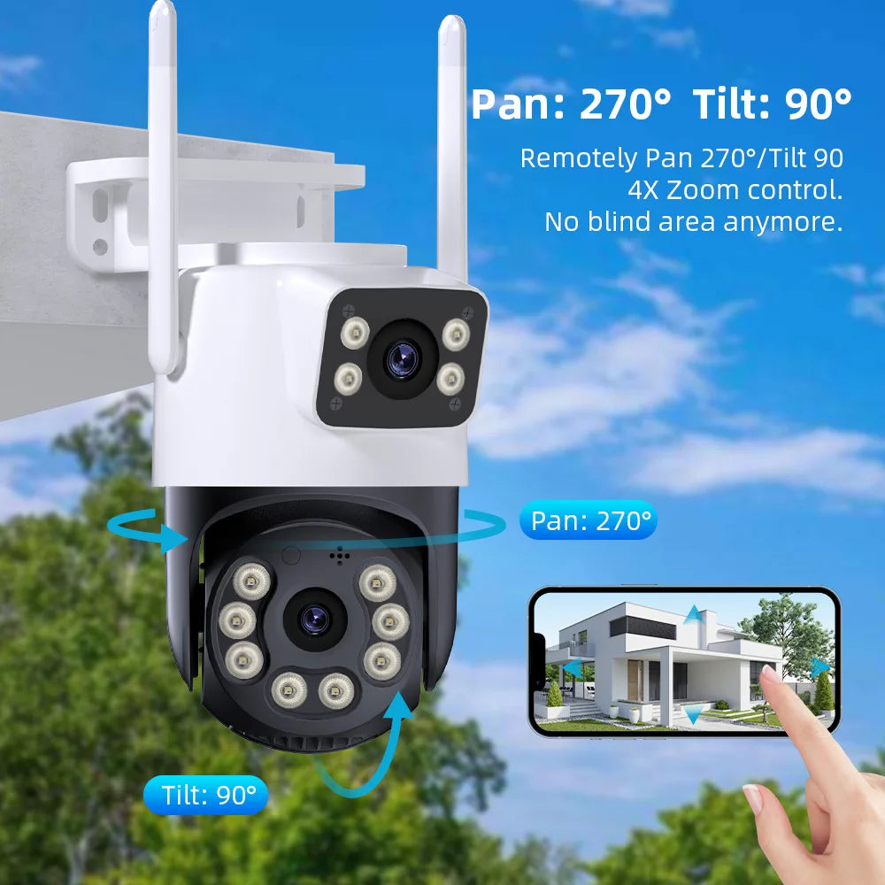 camara vigilancia wifi camara vigilancia wifi exterior Cámara de vigilancia Wifi 4K 8MP, lente Dual, inalámbrica, seguridad al aire libre, PTZ, cámaras IP, AI, detección humana, cámara CCTV, Zoom Digital 4X