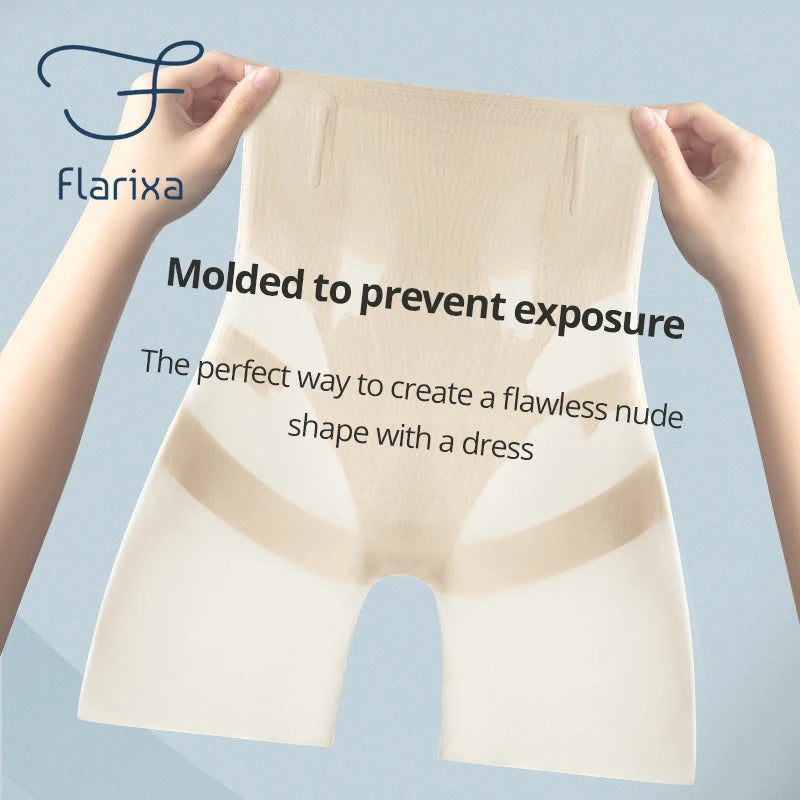 Flarixa Ultra-thin Ice Silk Shapewear High Waist Slimming Belly Panties Women Tummy Control Underwear Safety Underskirt Pants 