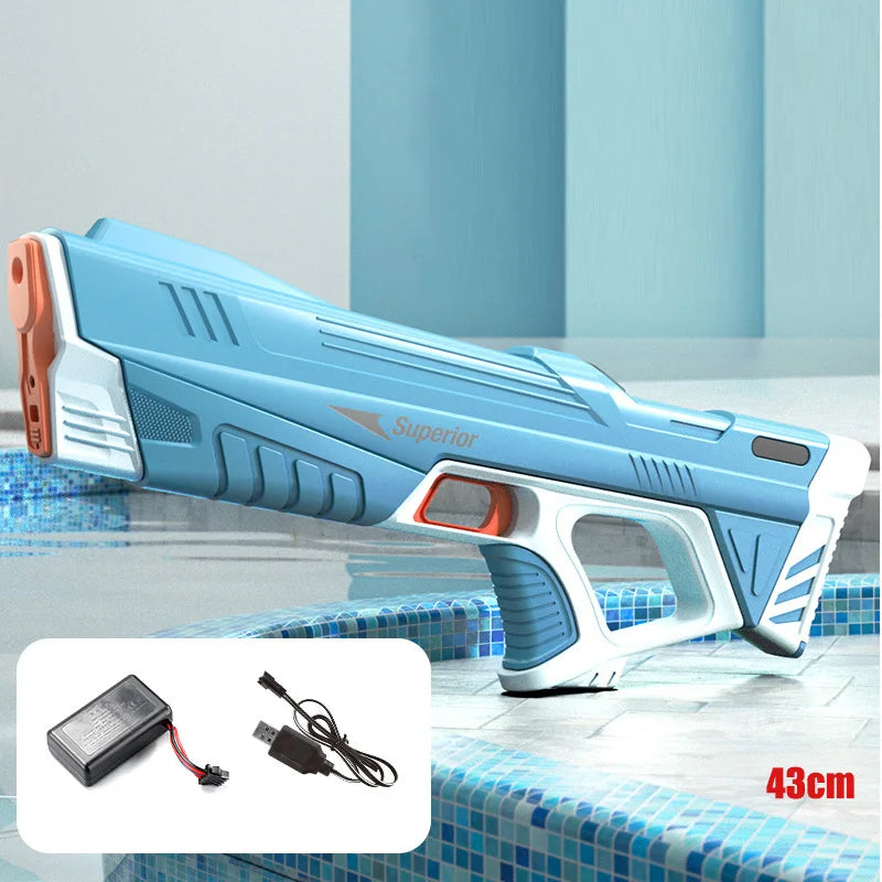 Pistola de almacenamiento de agua automática eléctrica completa para niños, juguetes portátiles para niños, playa de verano, lucha al aire libre, juguetes de fantasía para niños, juego para niños, 43cm