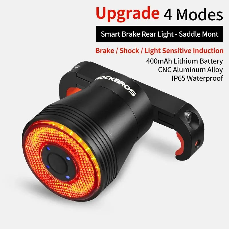 ROCKBROS bicicleta inteligente Auto freno detección luz IPx6 impermeable LED carga ciclismo luz trasera bicicleta luz trasera accesorios Q5