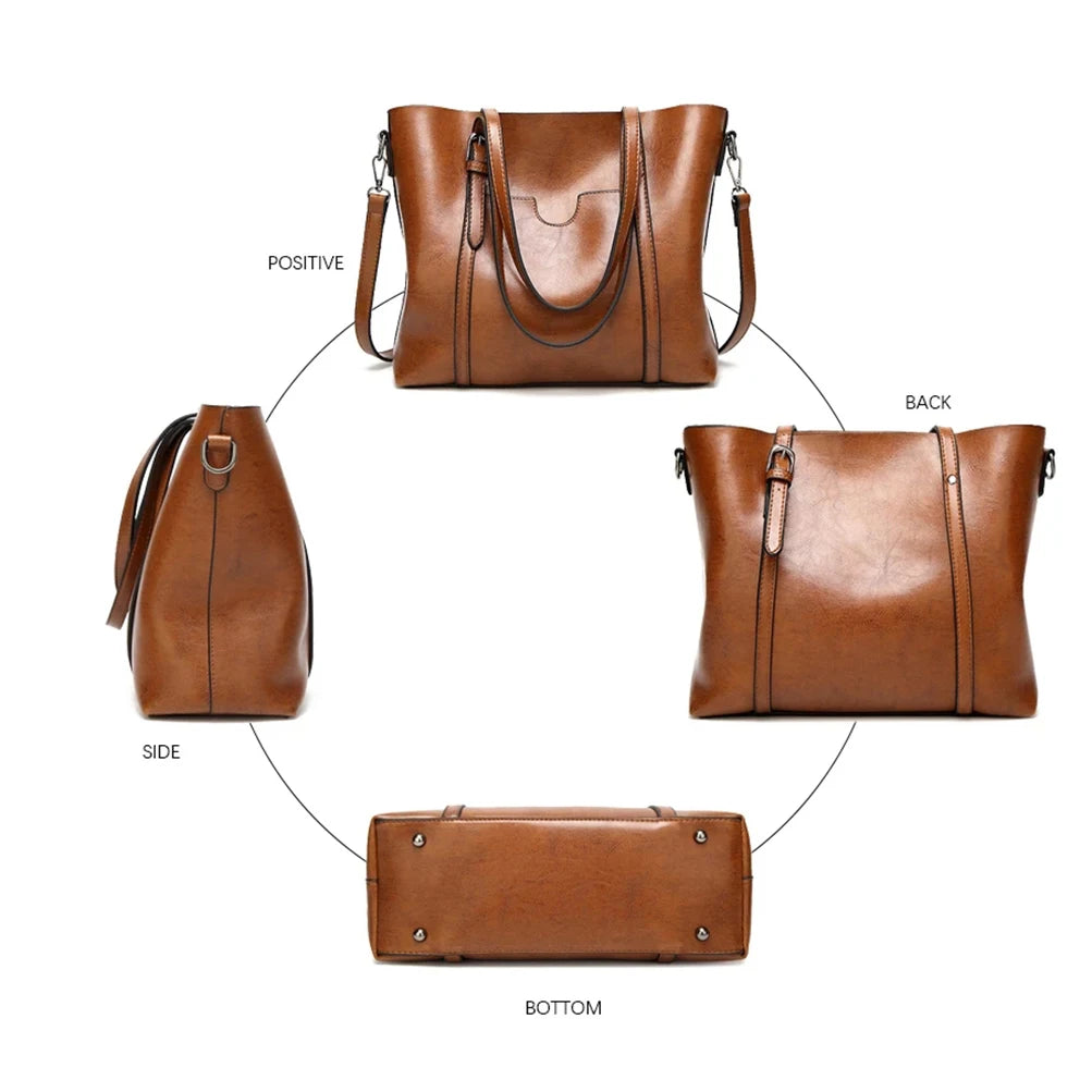 Bolsos de hombro de cuero con cera de aceite para mujer, bolso cruzado Vintage,