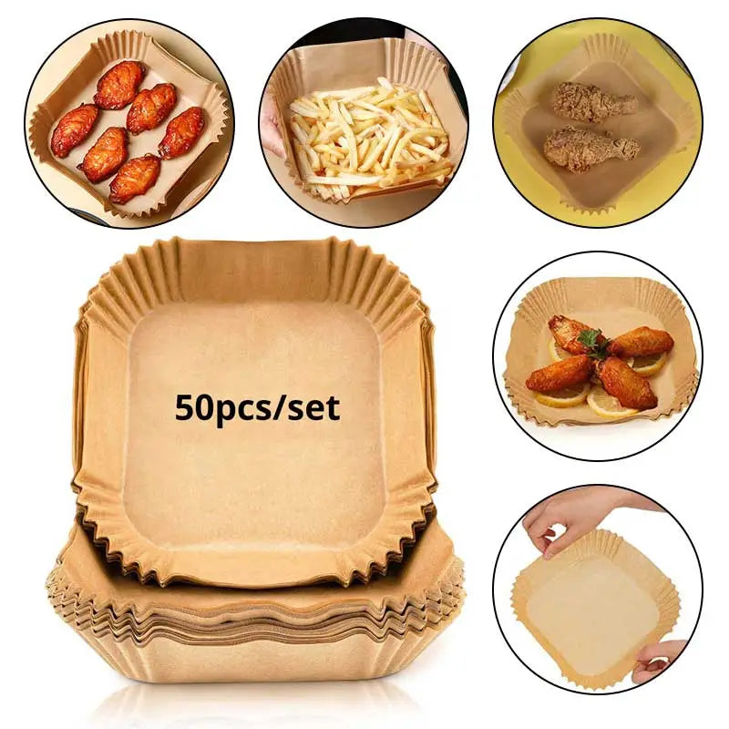 50pcs Disposable Air Fryer Parchment Paper Wood Pulp 