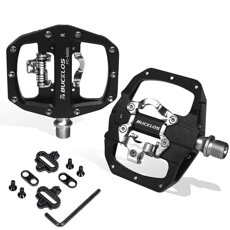 BUCKLOS PD-M680 Double Flat &amp; Lock MTB Bike Pedals 