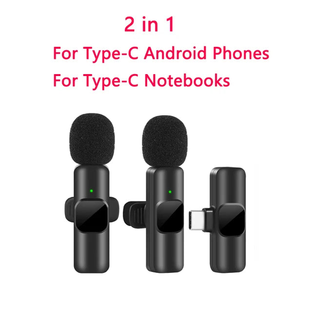 Micrófono Lavalier inalámbrico portátil, minimicrófono de grabación de Audio y vídeo para iPhone, Android, transmisión en vivo, videojuegos, teléfono