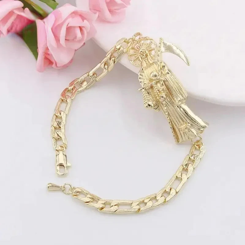 Pulsera de la suerte para hombre, joyería de Oro Laminado, pulsera religiosa de