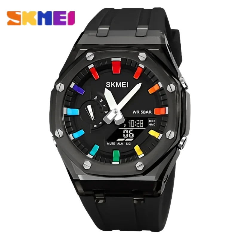 SKMEI-Reloj de pulsera electrónico para hombre, cronómetro de cuenta atrás, resistente al agua, con luz Led, movimiento, 5 despertadores, 2 tiempos, Digital, 2100