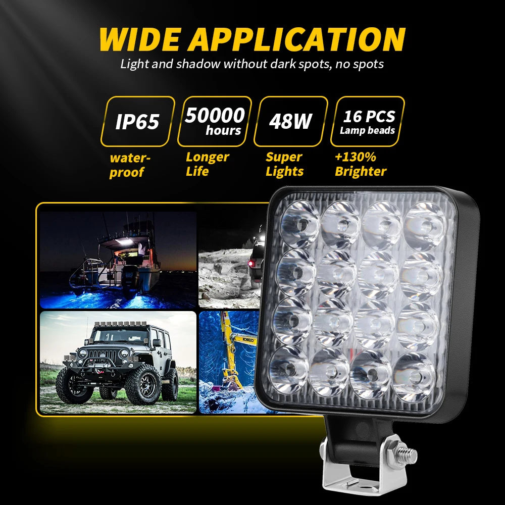 Luz LED de trabajo para todoterreno, foco de 4x4, 12V y 24V, para Jeep, camión,