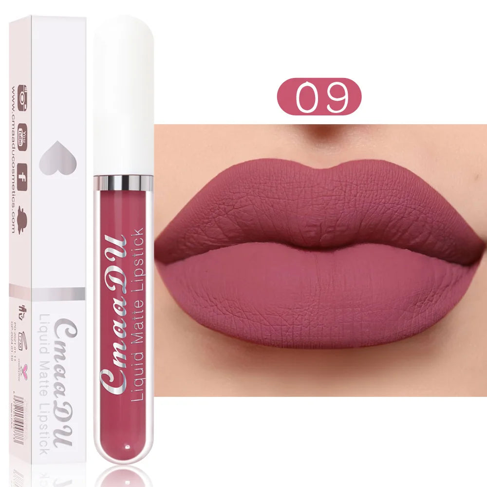 Brillo de labios mate de terciopelo de larga duración para mujer, lápiz labial líquido, maquillaje de labios, belleza roja, taza antiadherente, brillo de labios impermeable, 18 colores