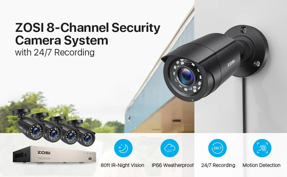 ZOSI-Sistema de videovigilancia CCTV para exteriores, videocámara de seguridad con 8 canales, 1080P, 5MP, Lite, DVR, 2/4/6/8 piezas, 2MP, con cable, día/noche