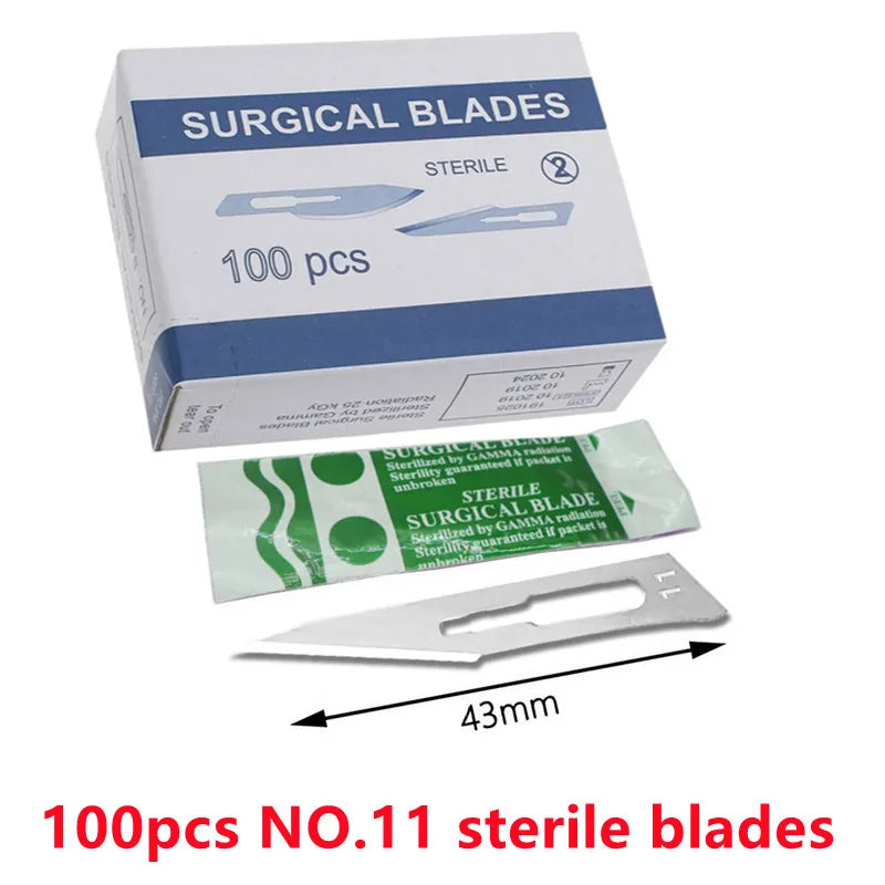 Cuchillas quirúrgicas de acero al carbono estéril, cuchillo de bisturí para corte y reparación de teléfonos, bricolaje, tallado, mantenimiento del cuidado de animales, 20-100 piezas