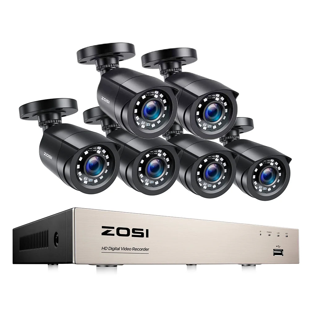 ZOSI-Sistema de videovigilancia CCTV para exteriores, videocámara de seguridad con 8 canales, 1080P, 5MP, Lite, DVR, 2/4/6/8 piezas, 2MP, con cable, día/noche