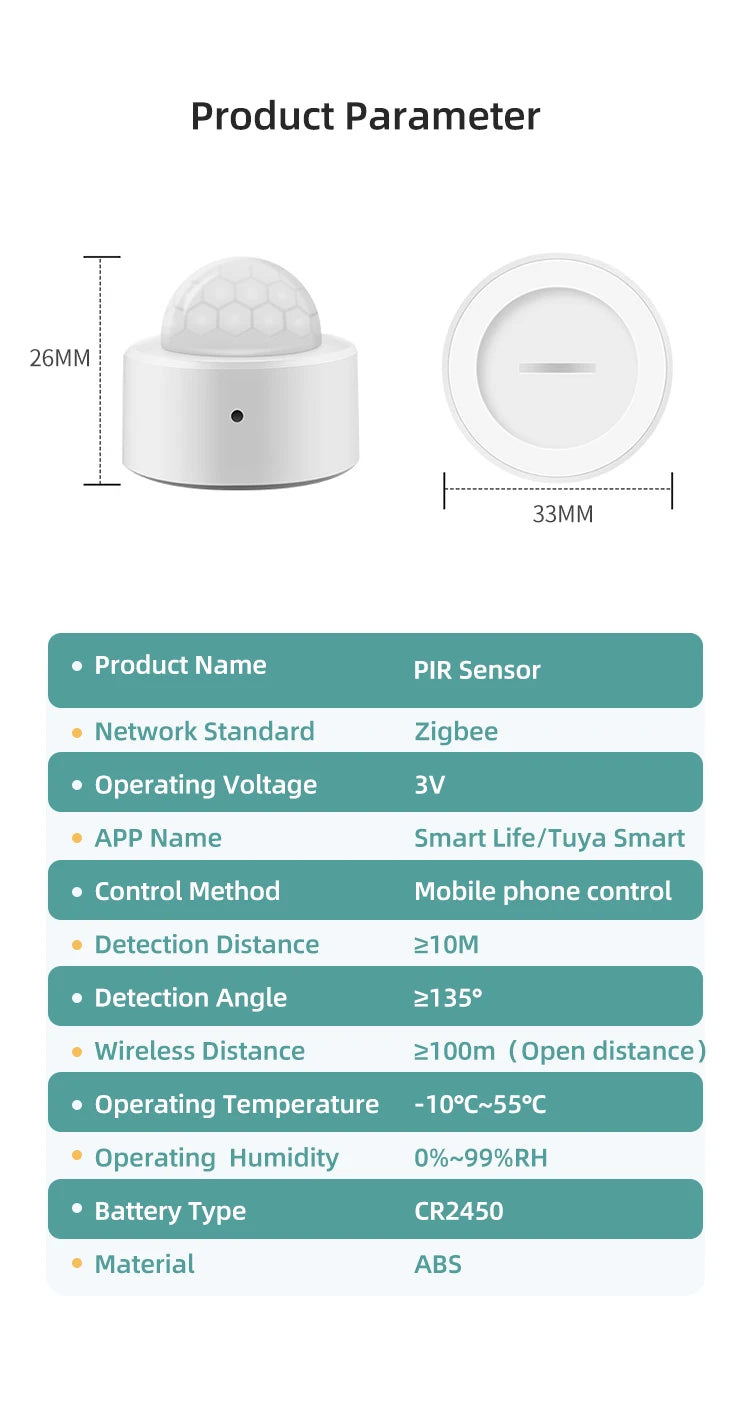 Tuya-Mini Detector de movimiento PIR 2 en 1 Zigbee + luz Lux brillante, Sensor d