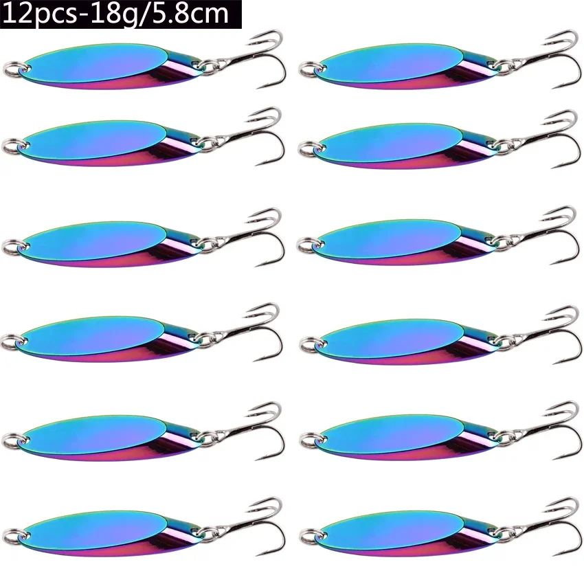 Señuelos de pesca hundidos de Metal, 12 Uds., 1,5g-60g, cuchara, señuelo de Jigging, cebo duro Artificial, trucha, lubina, señuelo de mar, aparejos de pesca de agua salada