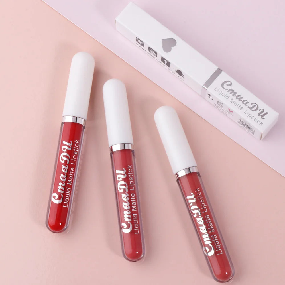 Brillo de labios mate de terciopelo de larga duración para mujer, lápiz labial líquido, maquillaje de labios, belleza roja, taza antiadherente, brillo de labios impermeable, 18 colores