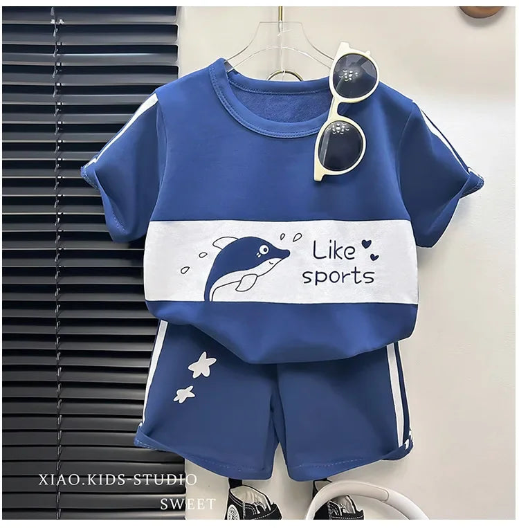 Kids Boys Girls Striped Short Sleeve Suit Summer Tops and Pants Set
