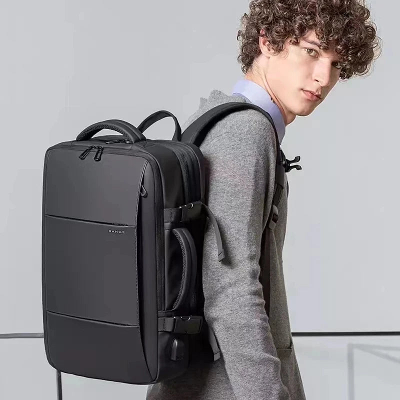 BANGE-mochila de viaje para hombre, morral de negocios expandible con USB, de gran capacidad, resistente al agua, para ordenador portátil, 17,3