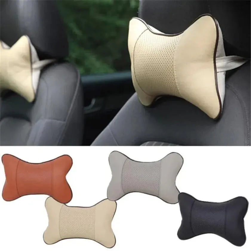 Almohadas universales de cuero Pu para el cuello del coche, reposacabezas para aliviar el dolor de cabeza, relleno de fibra, paquete de 1 piezas