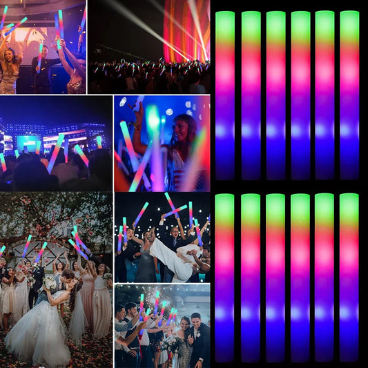 Barras luminosas LED de 15/30 piezas, palo de espuma brillante RGB de colores a