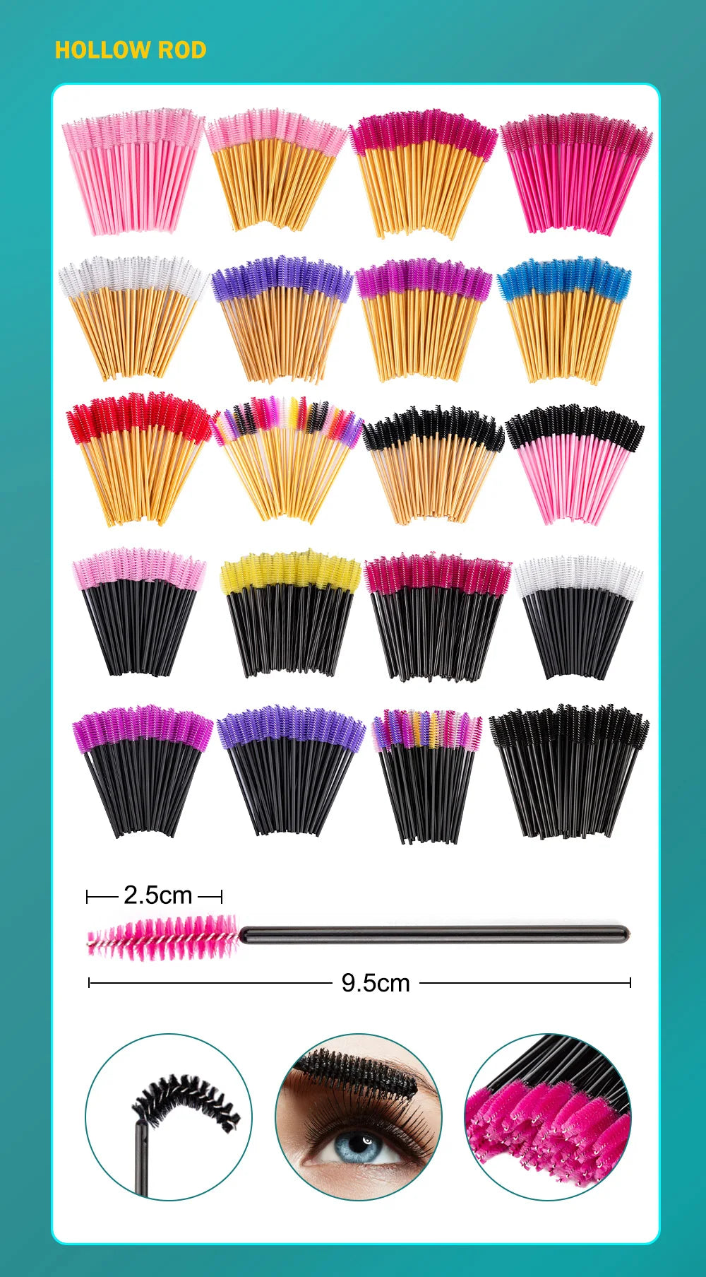 Disposable Mascara Wands Eyelash Applicator Brush Spoolies for Ext 