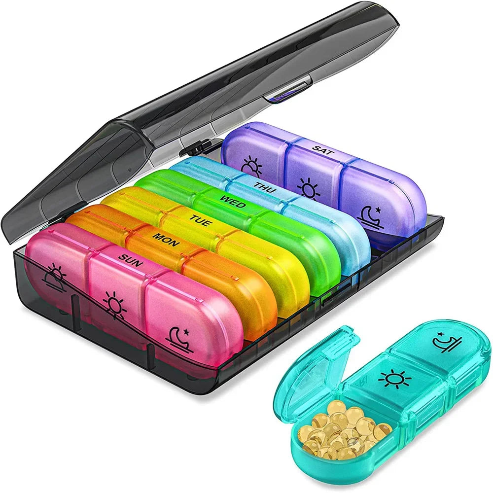 7 Days Pill Box 21/14 Grids 3 Times Portable Travel Pill Case Organizer 