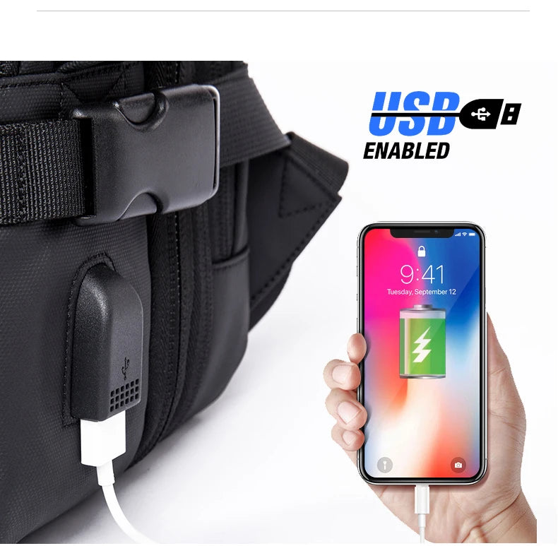 BANGE-mochila de viaje para hombre, morral de negocios expandible con USB, de gran capacidad, resistente al agua, para ordenador portátil, 17,3