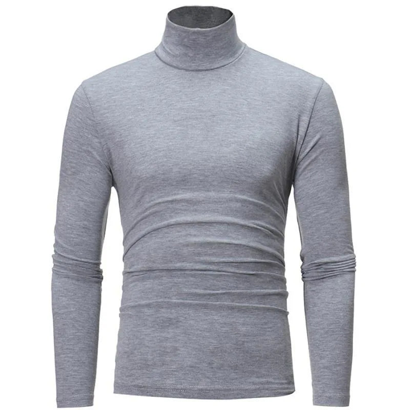 Camiseta de cuello alto para hombre, Jersey ajustado de algodón de manga larga,