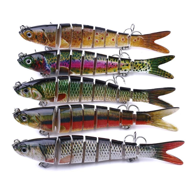 Señuelo de Pesca multiarticulado, cebo segmentado biónico de hundimiento lento, aparejos oscilantes para Pesca de lubina de agua dulce y salada, 10/8/5/3/1 piezas