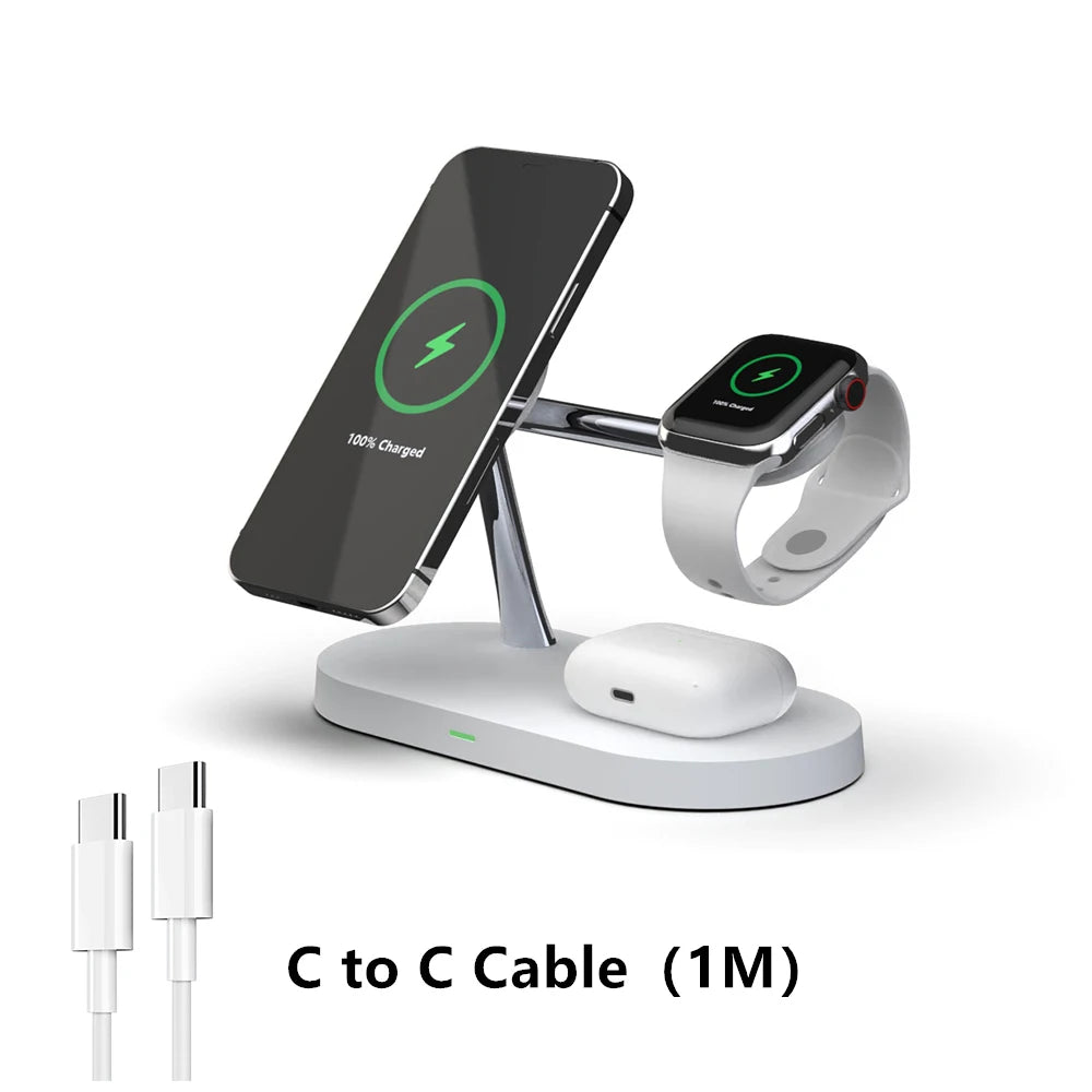 Cargador inalámbrico 3 en 1, soporte magnético para iPhone 12, 13, 14, 15, estación de carga rápida para Apple Watch 9, 8, 7, 6, 5, Airpods 2, 3 Pro