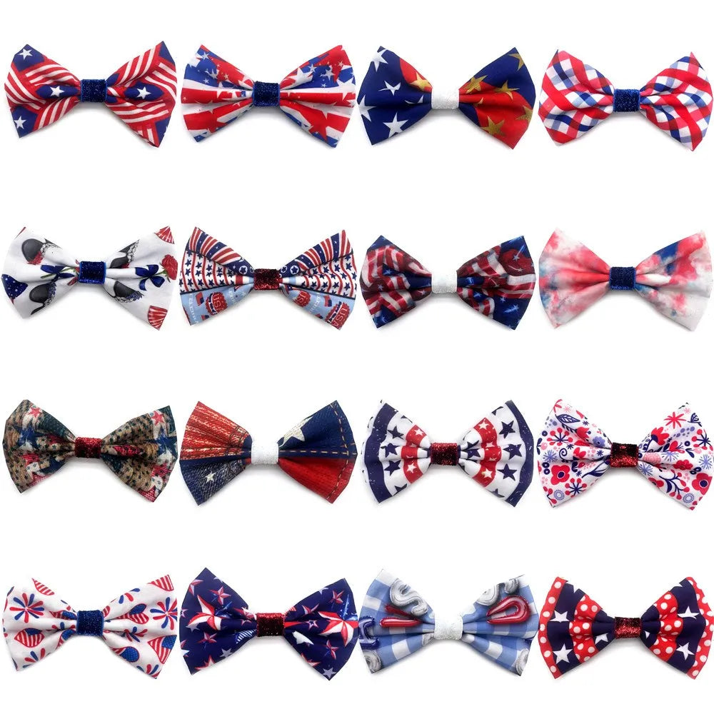 50/100 Pcs Pet Collar Bow Slip-On Dog Bows 4th of July sum 