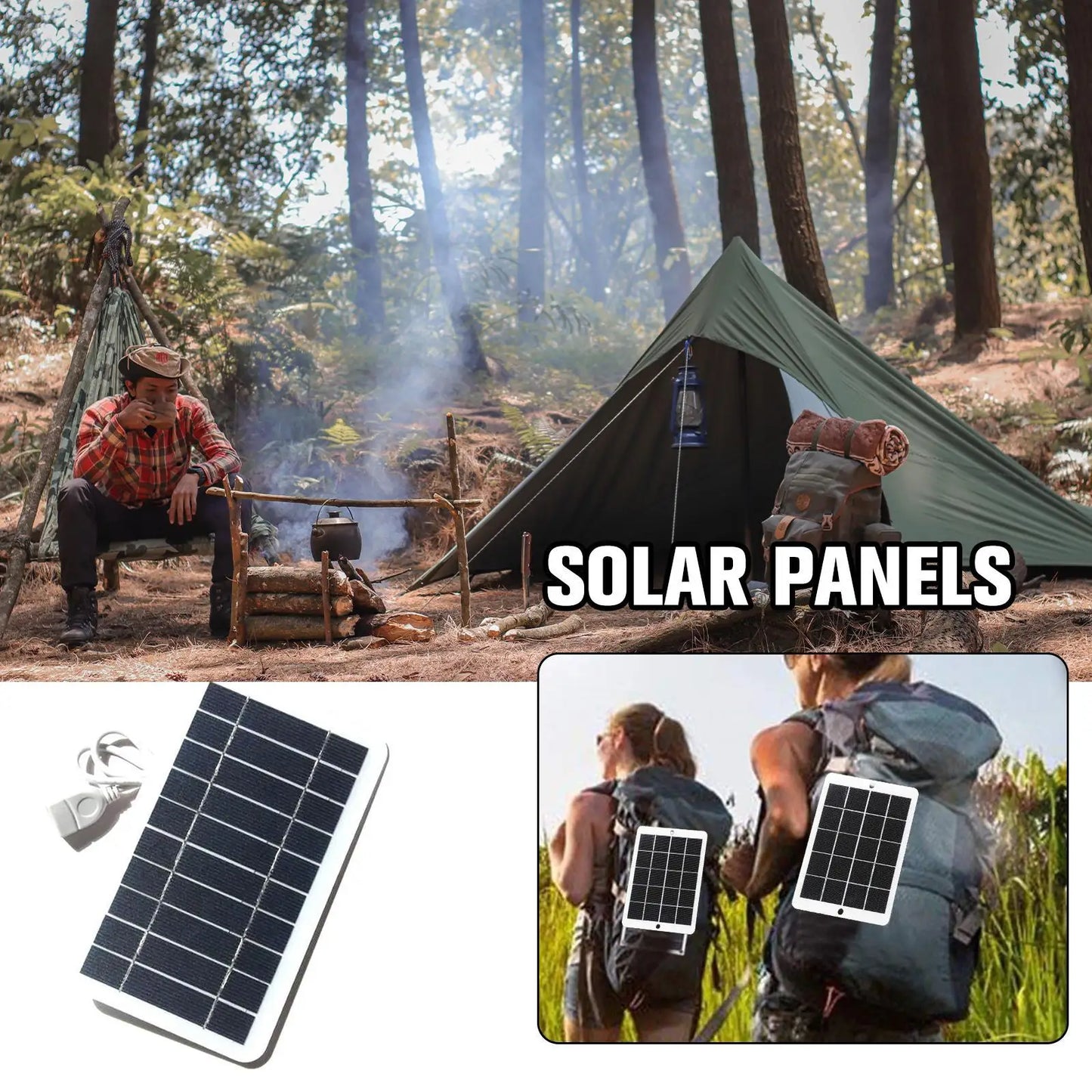 Panel Solar portátil de 5V y 2W, placa Solar con carga segura USB, estabiliza el cargador de batería para teléfono, Banco de energía, Camping al aire libre, hogar