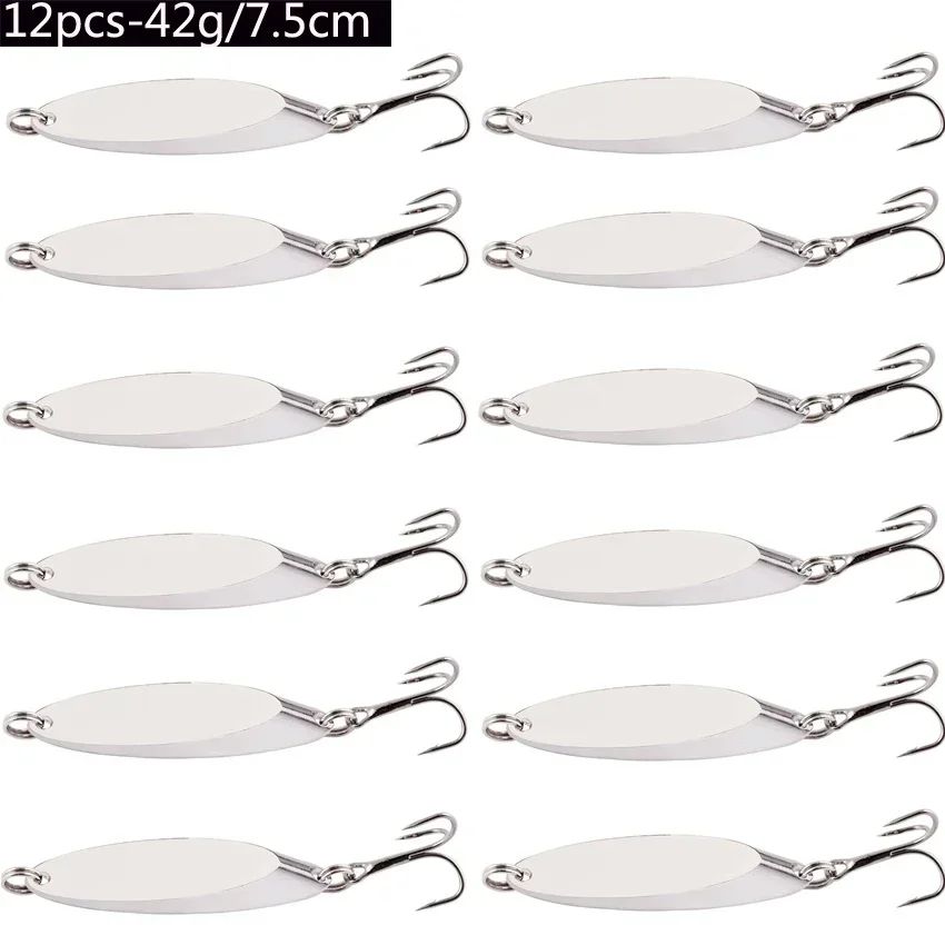 Señuelos de pesca hundidos de Metal, 12 Uds., 1,5g-60g, cuchara, señuelo de Jigging, cebo duro Artificial, trucha, lubina, señuelo de mar, aparejos de pesca de agua salada