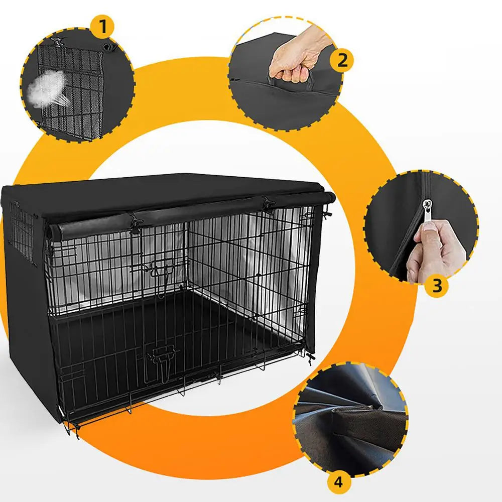 Waterproof Dog Kennel Cover Pet Cage with Two Doors 