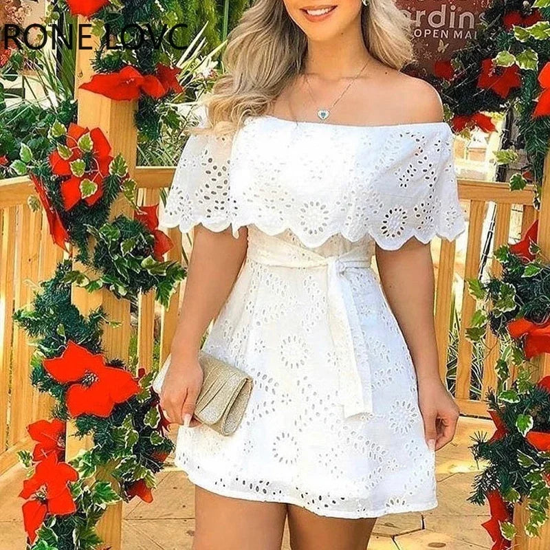 Women's Solid Off Shoulder Mini Dress Casual Elegant Dress 