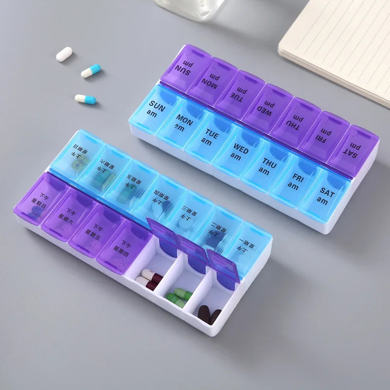 Weekly Portable Travel Pill Box 7 Days Organizer 14 Grids Cont