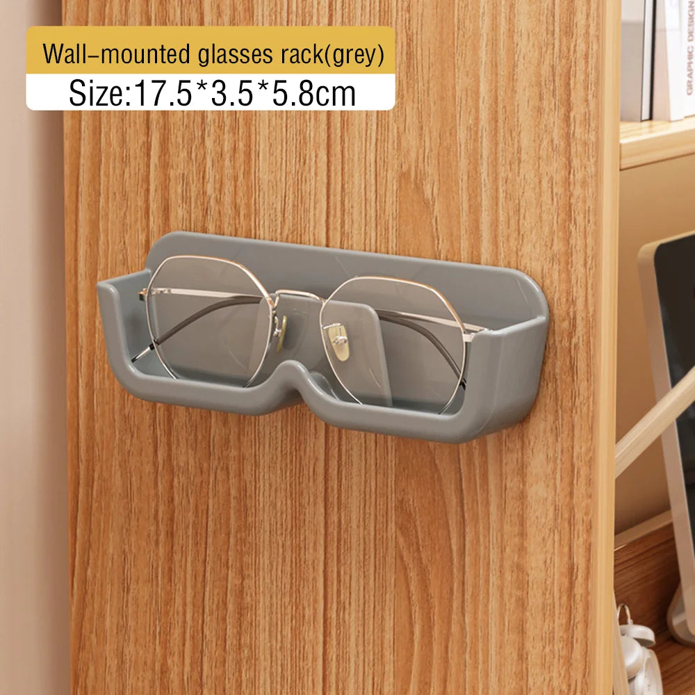 Vitrina de vidrio de gama alta, caja de almacenamiento de gafas montada en la pared, sin perforaciones, estante de almacenamiento de gafas de sol para el hogar