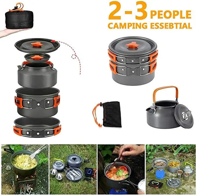 Juego de utensilios de cocina para acampada, equipo de aluminio para exteriores,