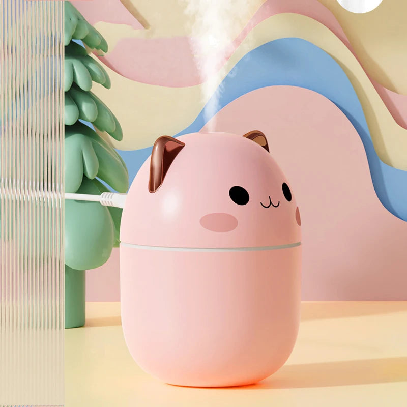 Humidificador de aire portátil, difusor de Aroma Kawaii con luz nocturna, vapor