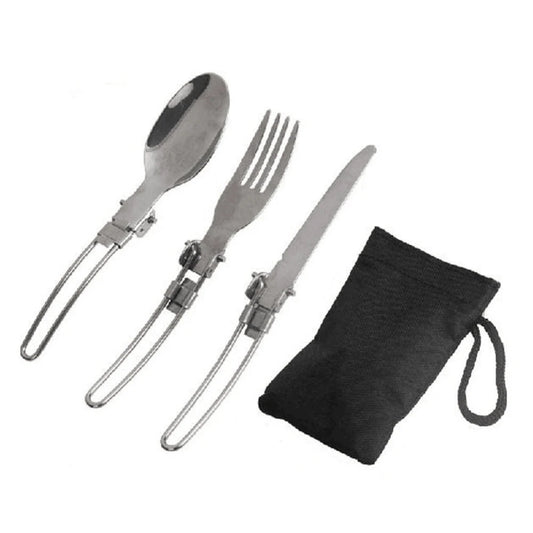 Juego de cubiertos plegables de acero inoxidable para exteriores, Juego de 3 piezas, cuchara, tenedor, cuchillo, vajilla para acampar y viajar, envío gratis