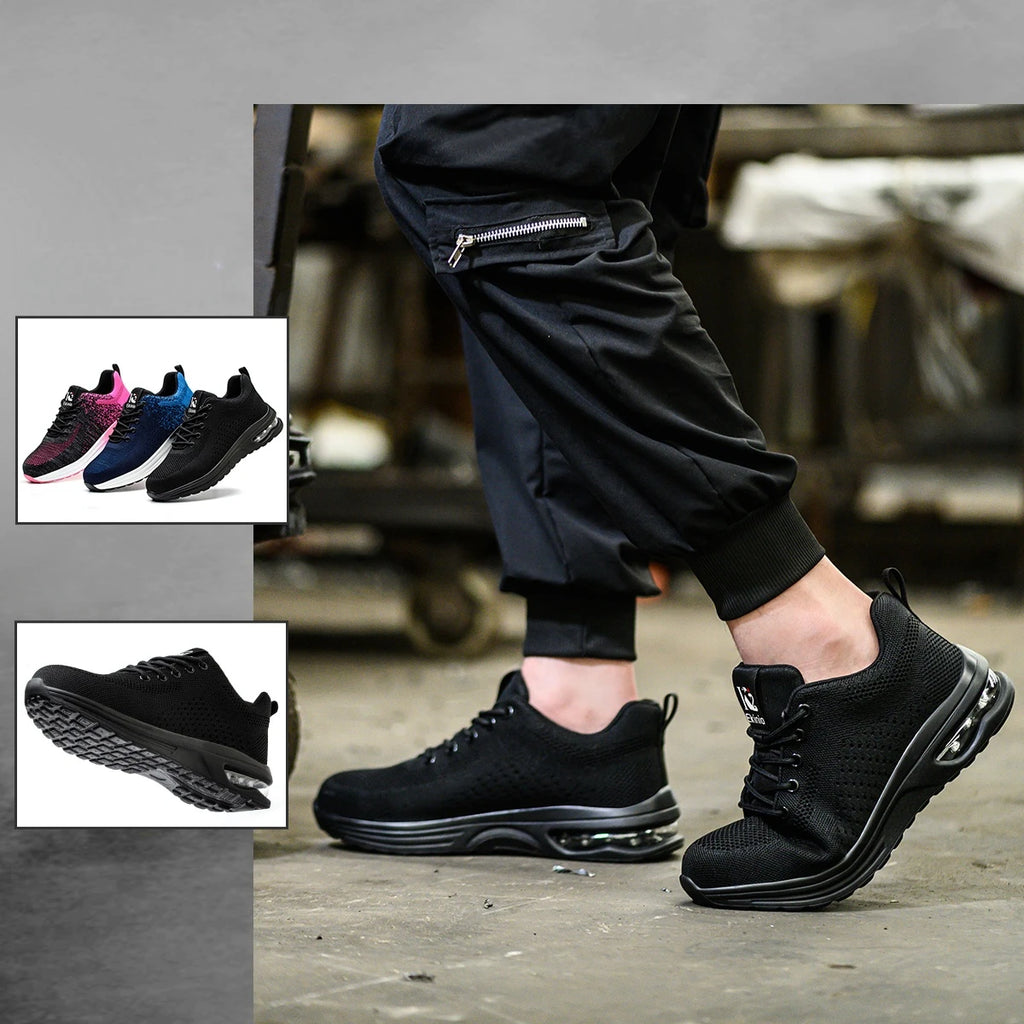 Zapatos de seguridad con amortiguación de aire para hombres y mujeres, zapatill