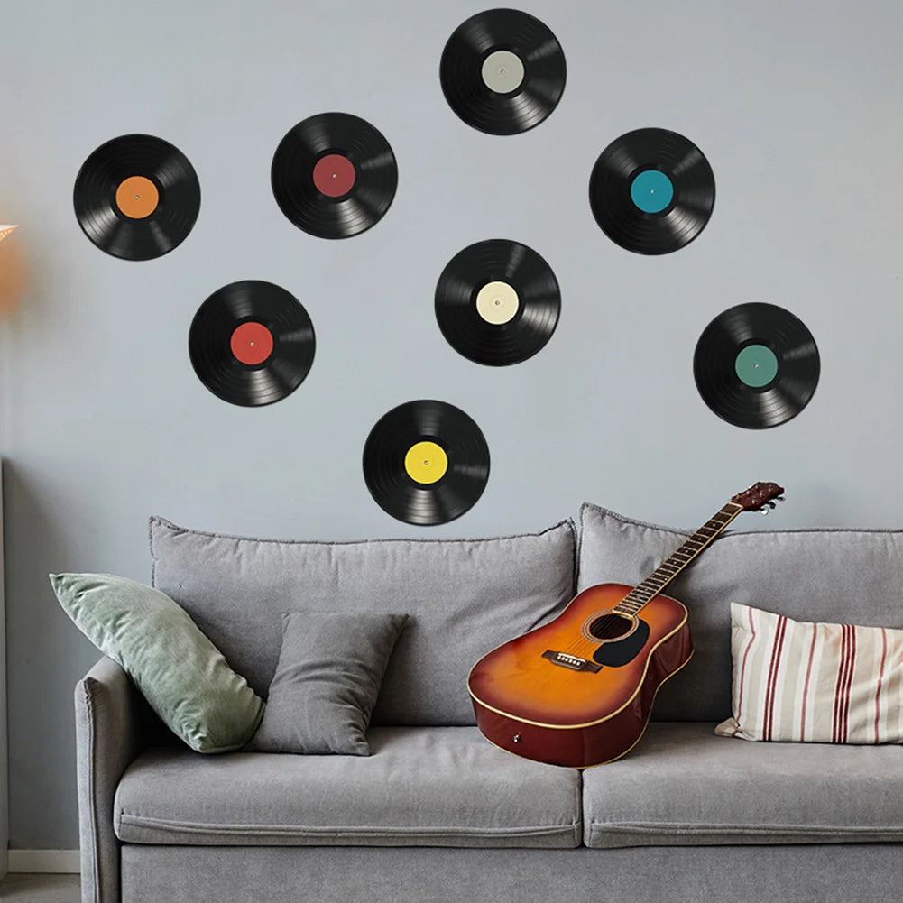 Pegatinas de pared de disco de vinilo, 8 piezas, calcomanía DIY, cinturón de transferencia, extraíble, 24,5x24,5 cm, Mural, sala de estar, dormitorio, decoración del hogar