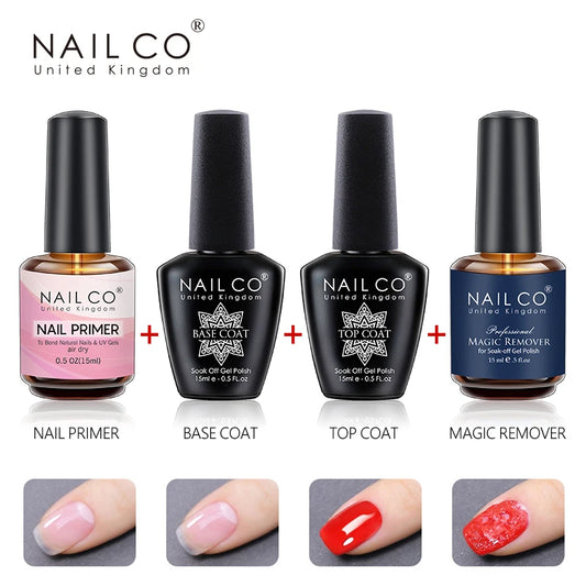 NAILCO-Esmalte de Gel para uñas, imprimación, capa Base, removedor mágico, juego de funciones, UV, Esmalte de uñas, arte de uñas, 15ml