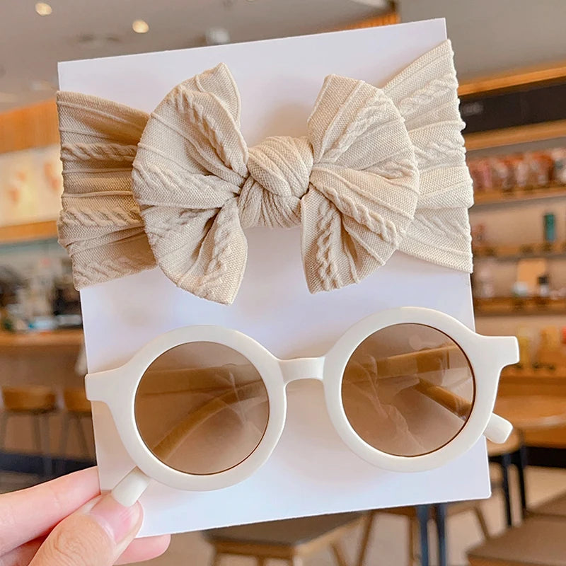 Girl's Bow Cotton Round Sunglasses Set Children's Accessories 