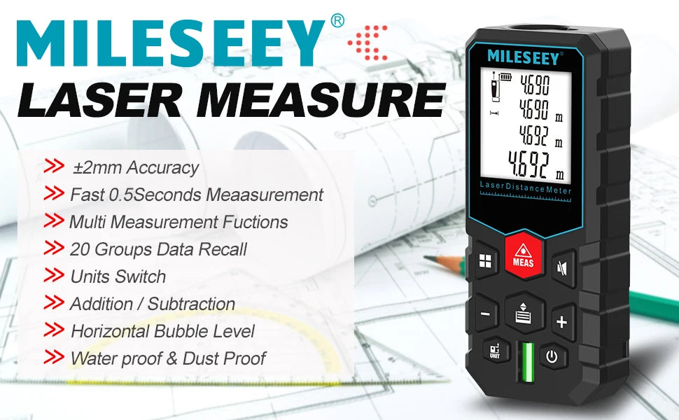 MILESEEY-medidor laser distancia ,Medidor de distancia láser X5 X6,metro digital láser, cinta métrica de alta precisión de 40M 60M 80M 100M, regla electrónica de medición múltiple, entrega en 3-10 días