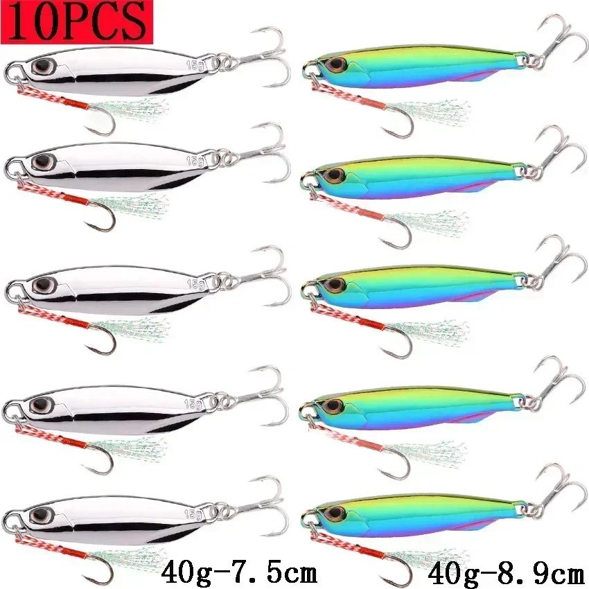 Juego de Señuelos de Pesca, 10 Uds., plantillas de 20G, 30G, 40G, Jigbait, señuelo de Pesca chapado en plata, señuelos fundidos en la orilla, cebo de Metal, señuelo de Pesca Artificial