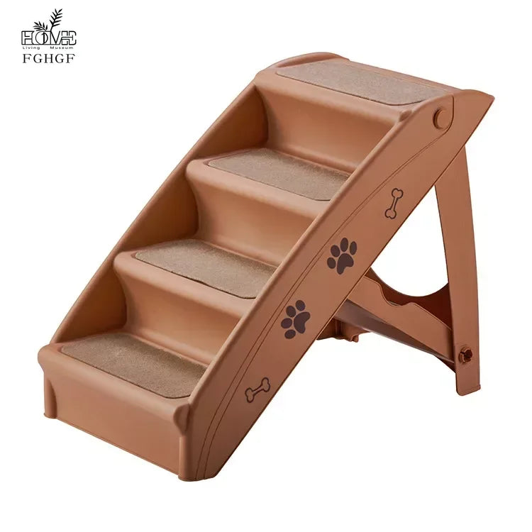 Pet Supplies Beige Folding Dog Stairs Plastic Non-Slip Pet Steps Foldable Dog Stairs