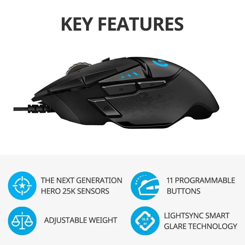 Logitech G502hero Master con cable, ratón para juegos, 502, maquinaria para dep