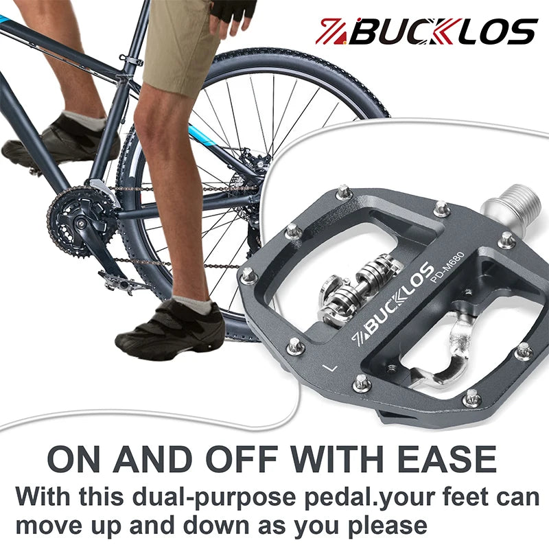 BUCKLOS PD-M680 Double Flat &amp; Lock MTB Bike Pedals 